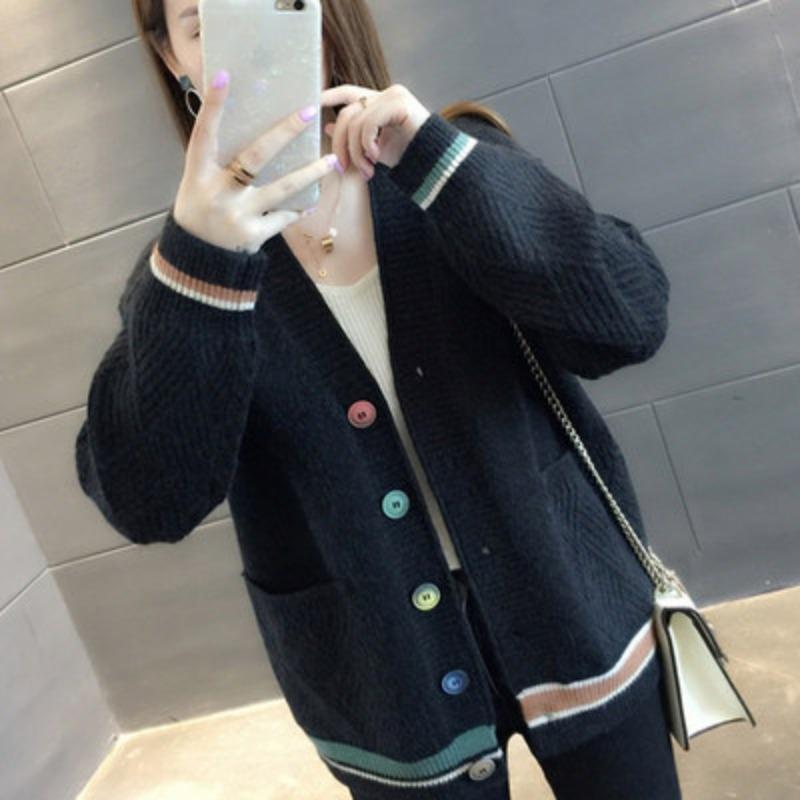 Осень-зима женский кардиган вязаный свитер V-образный вырез свободная куртка с длинным рукавом мода 2024 новые повседневные верхние пальто женские пуговицы карманы одежда 2591