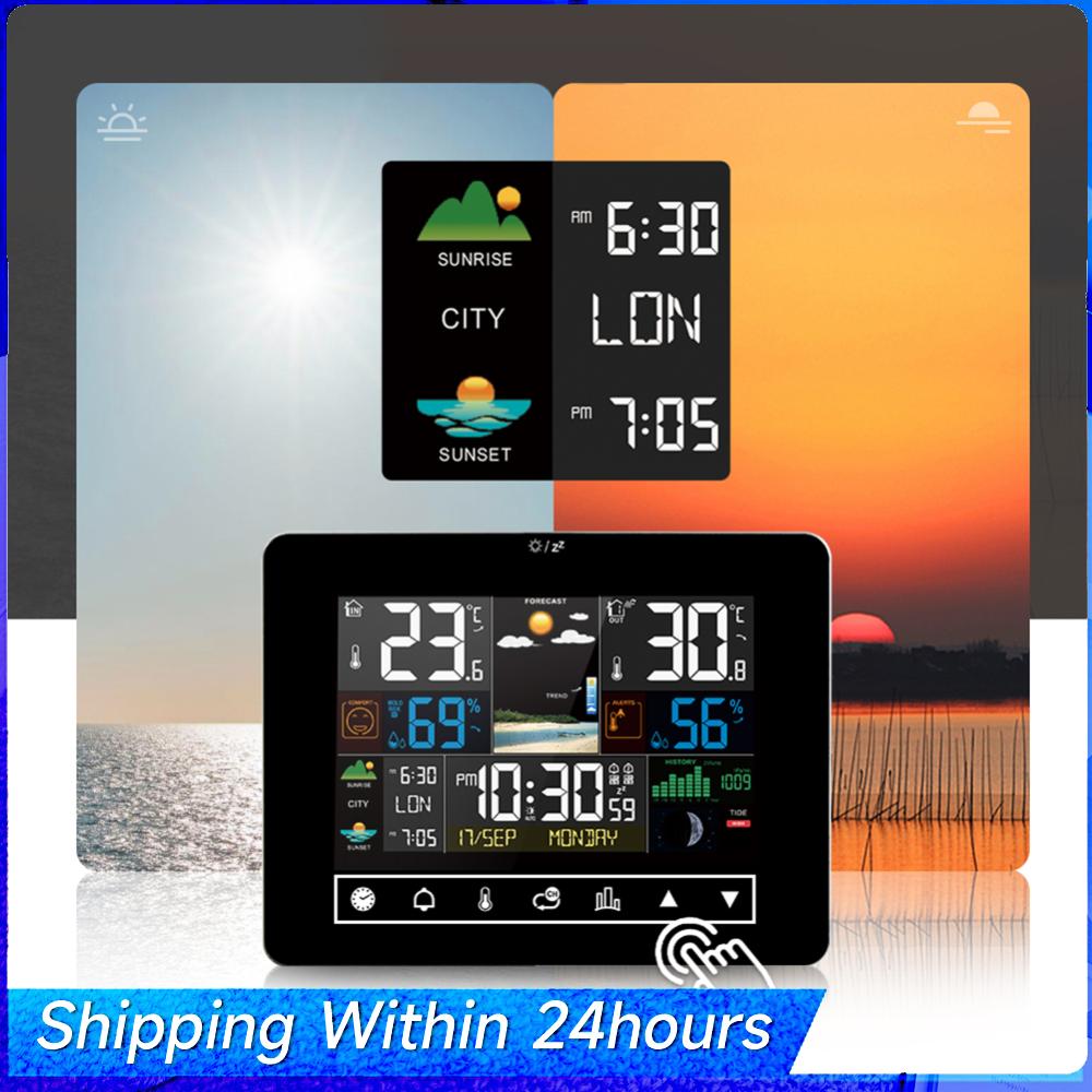 Wireless Weather Station with Humidity Atomic Clock Air Pressure Color Display Digital Forecast Station for Patio House