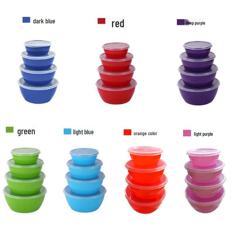 Four-Piece Fresh-Keeping Bowl Set with Lids - Round Storage for Fruits & Vegetables, Ideal for Picnics