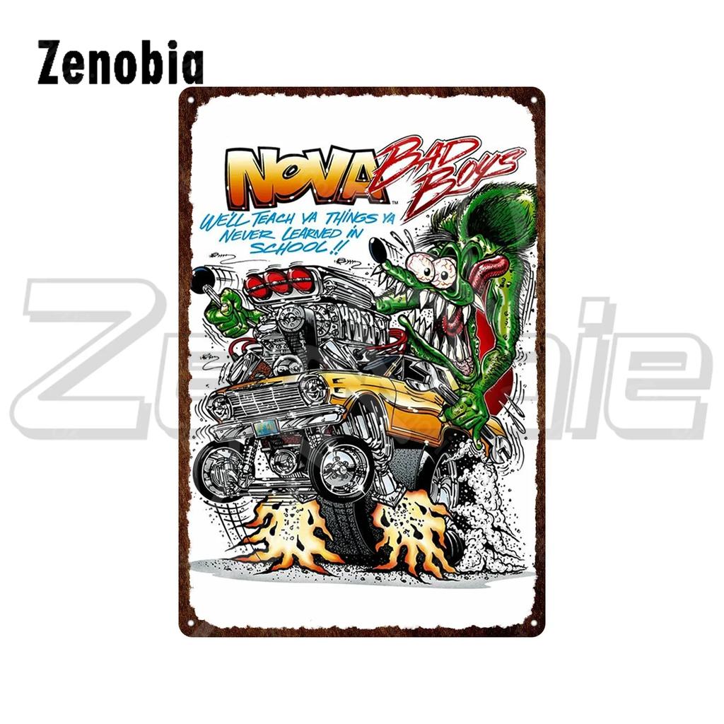 Комикс Rat Fink Металлический постер Мультяшная жестяная табличка Винтажная плакетка Смешная металлическая табличка Жестяная картина Наклейки на стену для декора комнаты