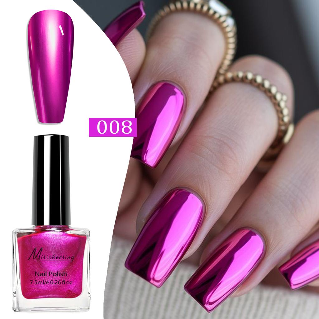 Metallic Mirror Effect Pro Chrome Finish Nail Polish Set No Light Cure Required Fast-Drying High-Shine DIY Manicure
