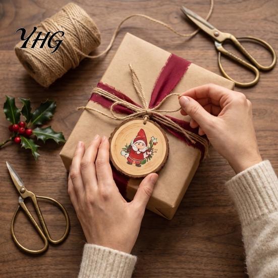 Christmas Tree Hanging Ornaments 12/24/36Pcs Gnome Wooden Ornaments, Round Wood Slice Decorations, Santa Natural Log Decor Print Designs for