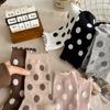 Polka Dot Socks, Women's Mid-calf Socks, Black Fungus Edge Pile Socks, Cotton Lace Long Calf Socks for Autumn and Winter, Women