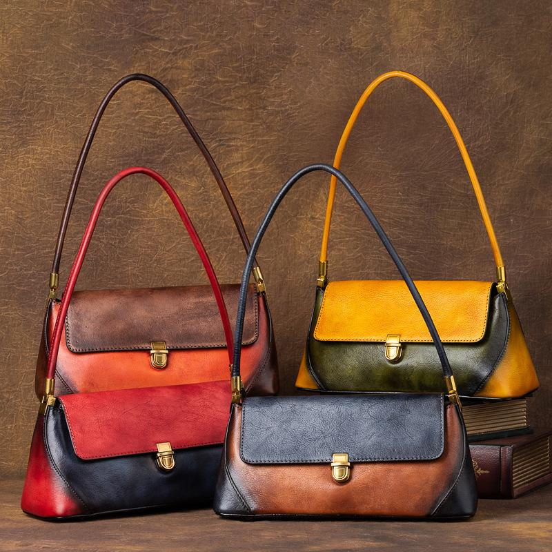 Johnature Женская сумка подмышки из натуральной кожи контрастного цвета в стиле ретро, ​​универсальные модные сумки на плечо ручной работы из натуральной коровьей кожи