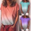Women's Fashion Casual Short Sleeve Gradient Print Round Neck Top