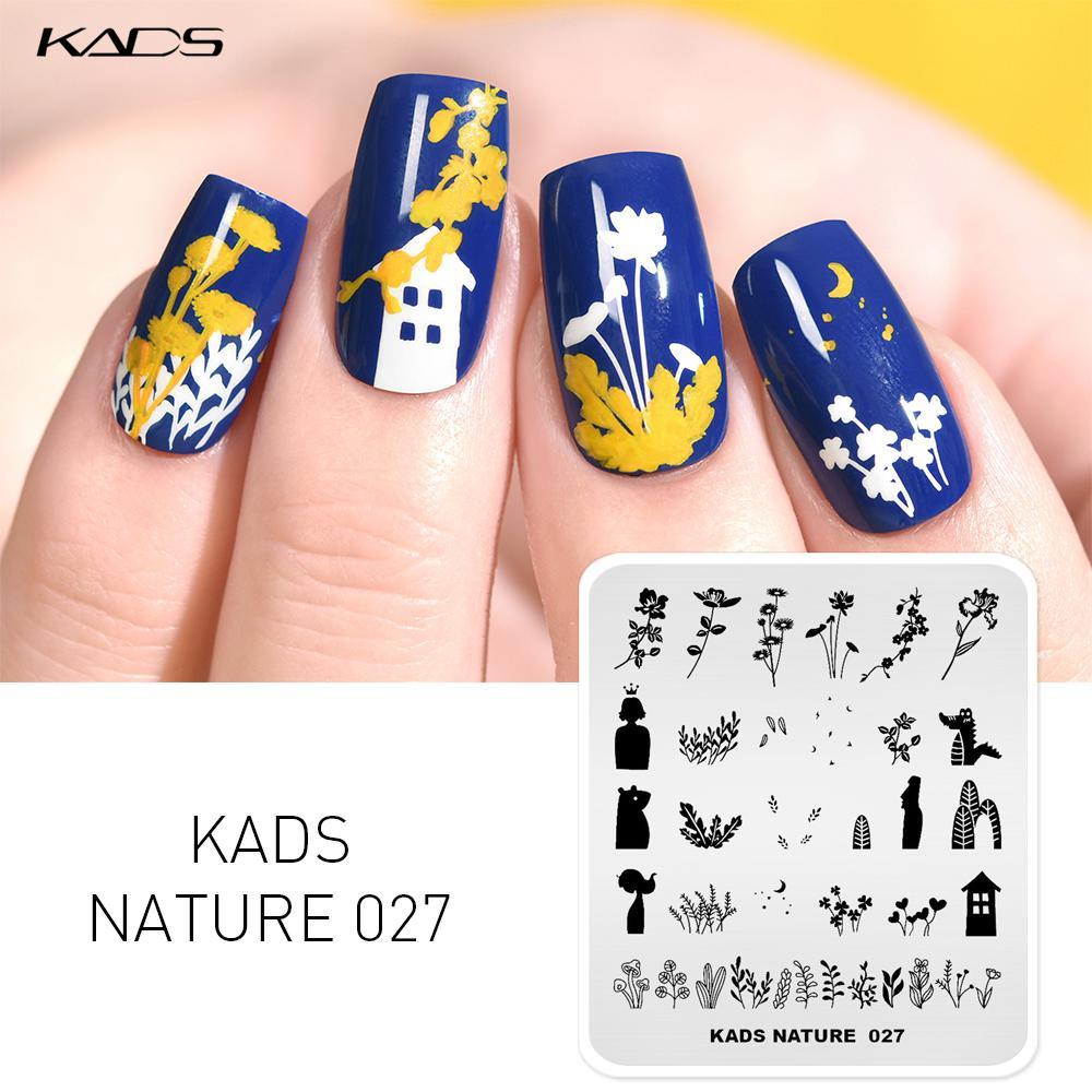 kads Пластины для стемпинга для дизайна ногтей Nature 027 Leaves Flowers Design Image Template Nail Stencil Manicure Overprint Stamping Nails