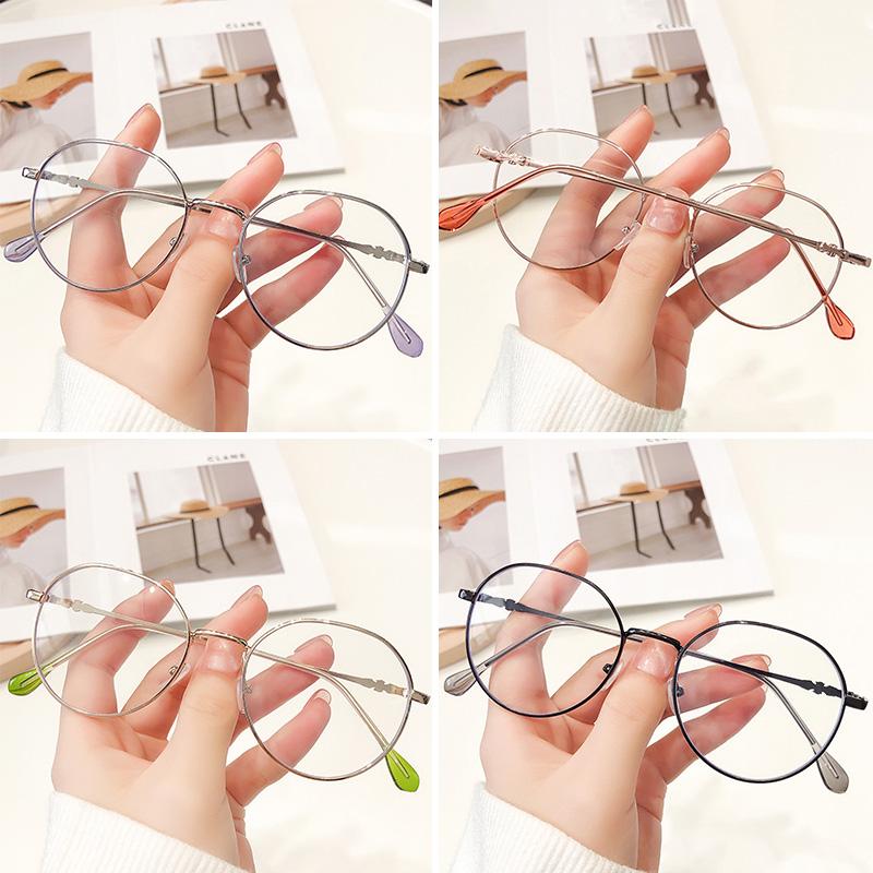 Fashion Korean Style Round Women Glasses Computer Frame Metal Anti Blue Light Spectacles Eyeglasses