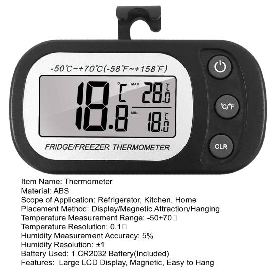 Цифровой термометр для холодильника, большой ЖК-дисплей, магнитный подвесной водонепроницаемый холодильник с морозильной камерой, электронный датчик температуры, кухонные гаджеты