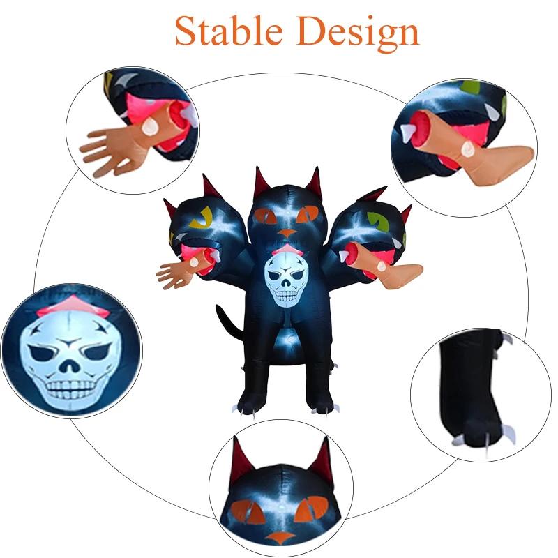6FT Halloween Holiday Party Inflatables Toys Cat with Three Heads Outdoor Decorations with Built-in LED Lights for Lawn Yard
