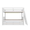 =(WX000121AAK)Bunk Bed 90x200cm, House Bed, Frame of Pine Wood and MDF with Ladder and Pull-Out Bed and 3 Drawers, Without Mattress, White