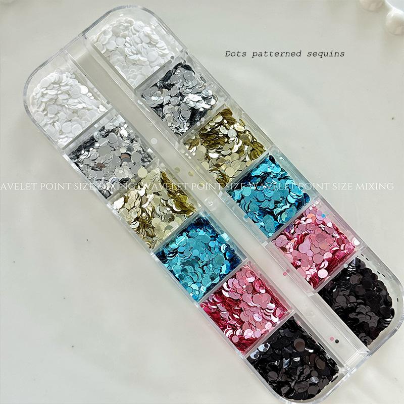 12 Grids Colorful Sparkling Nail Sequins Mixed Mini Round Glitter & Flower Wave Dot DIY Nail Art Decor Charms