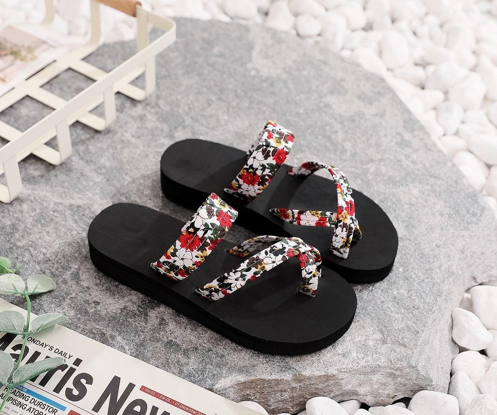 Женские шлепанцы с цветочным принтом, пляжные тапочки, модные шлепанцы с толстой подошвой, сандалии, летние повседневные уличные пляжные тапочки Chaussure