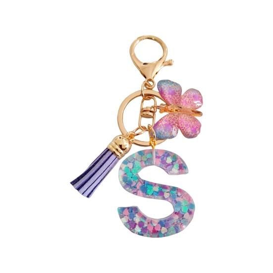 Butterfly Initial Letter Keychain Pendant Exquisite Practicality Backpack School Bag Decoration Purple Alphabet Keychain for Girls Women