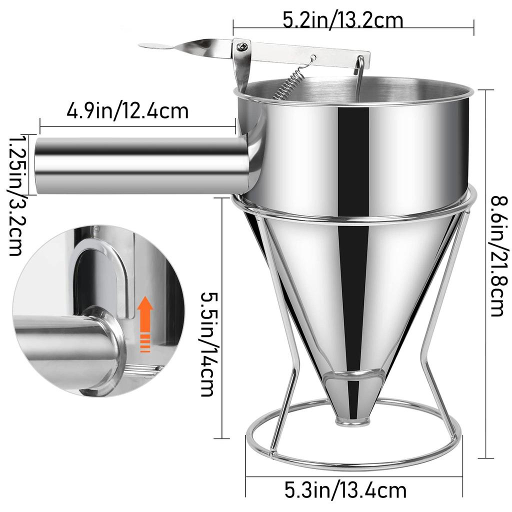 Batter Dispenser Stainless Steel Pancake Batter Dispenser with 18mm 4PCS Silicone Mouth for Pancakes Cupcakes Bakeware