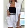 Long Sleeve Collar Shirt Shorts Set Long Sleeves Lapel Shirt Shorts Suit