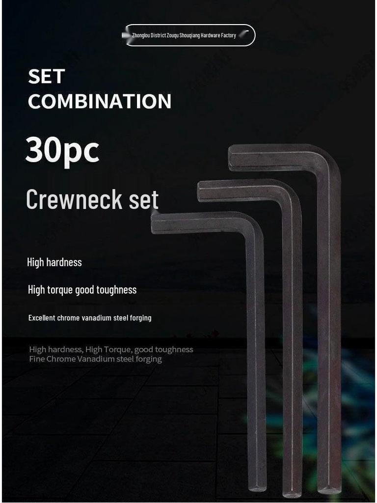 30-Piece Extra Long Blackened Metric & Imperial Hex Key Wrench Set with Extension Bar