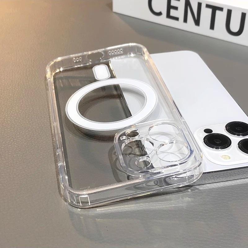 Магнитный чехол для iPhone 16 15 14 13 12 Pro Max, прозрачный чехол с защитой от желтого цвета для iPhone 16 Pro, тонкий чехол для беспроводного зарядного устройства