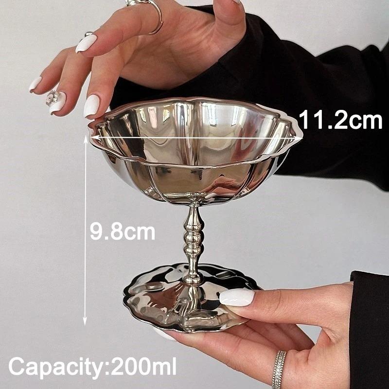 Retro Stainless Steel Ice Cream Cup Ins Style Pudding Dessert Cup Fruit Yogurt Salad Serving Dish High Base Bowl Bar Dinnerware