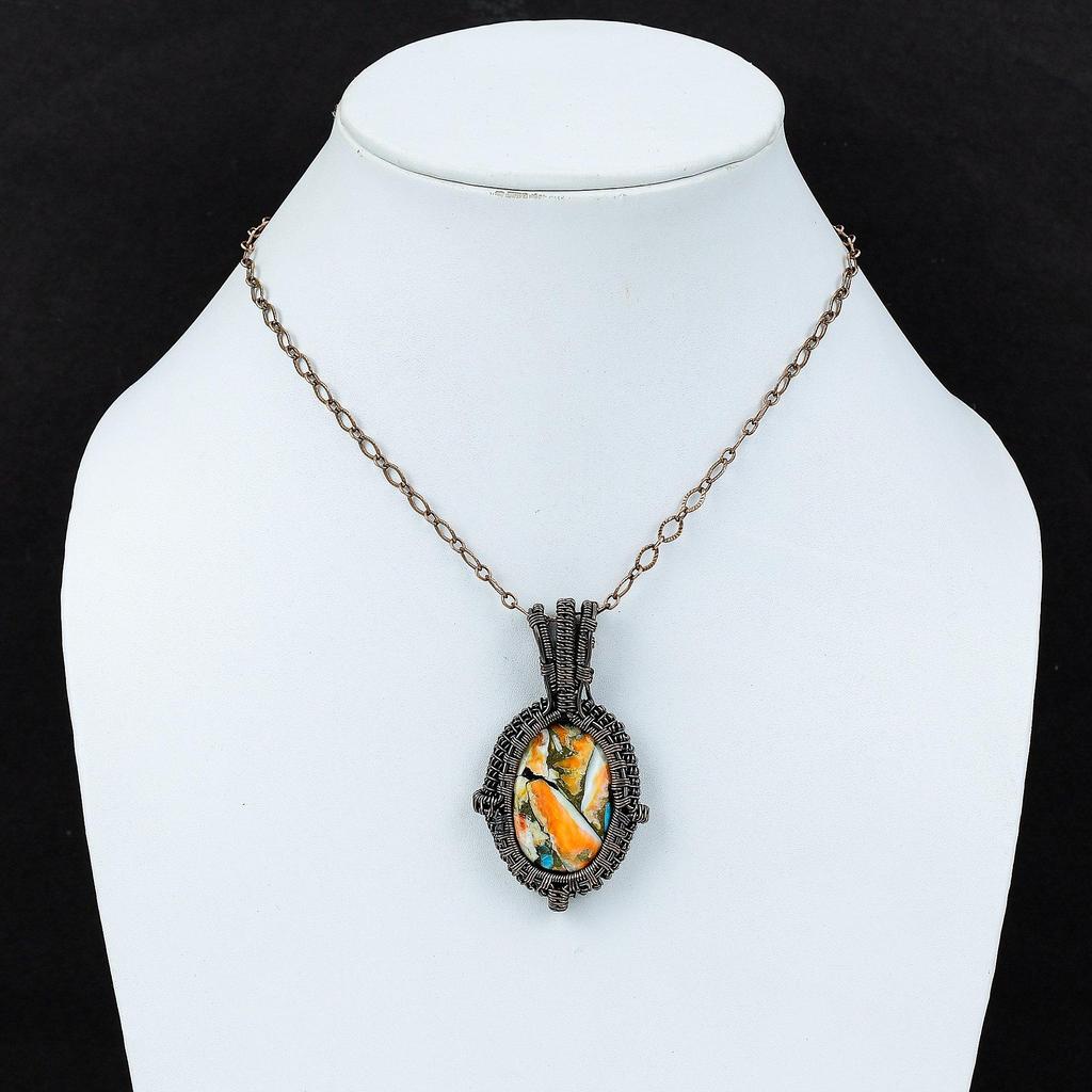 Колючая устрица, медная бирюзовая подвеска, медная проволока, обернутая подвеска, новейший дизайн, подвеска ручной работы, подвеска из драгоценных камней, уникальные ювелирные изделия из медной проволоки