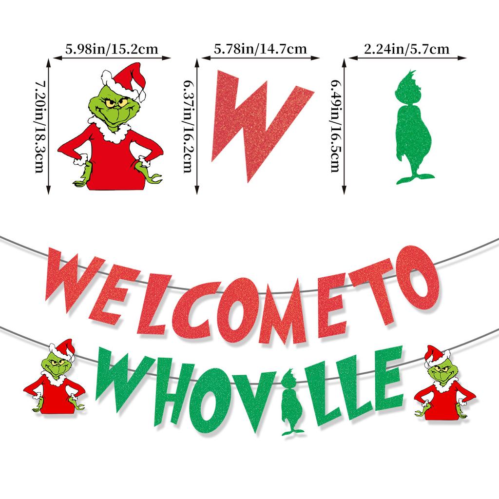 Christmas Grinch Theme Party Decoration Letter La Flag Welcome To Whoville Banner