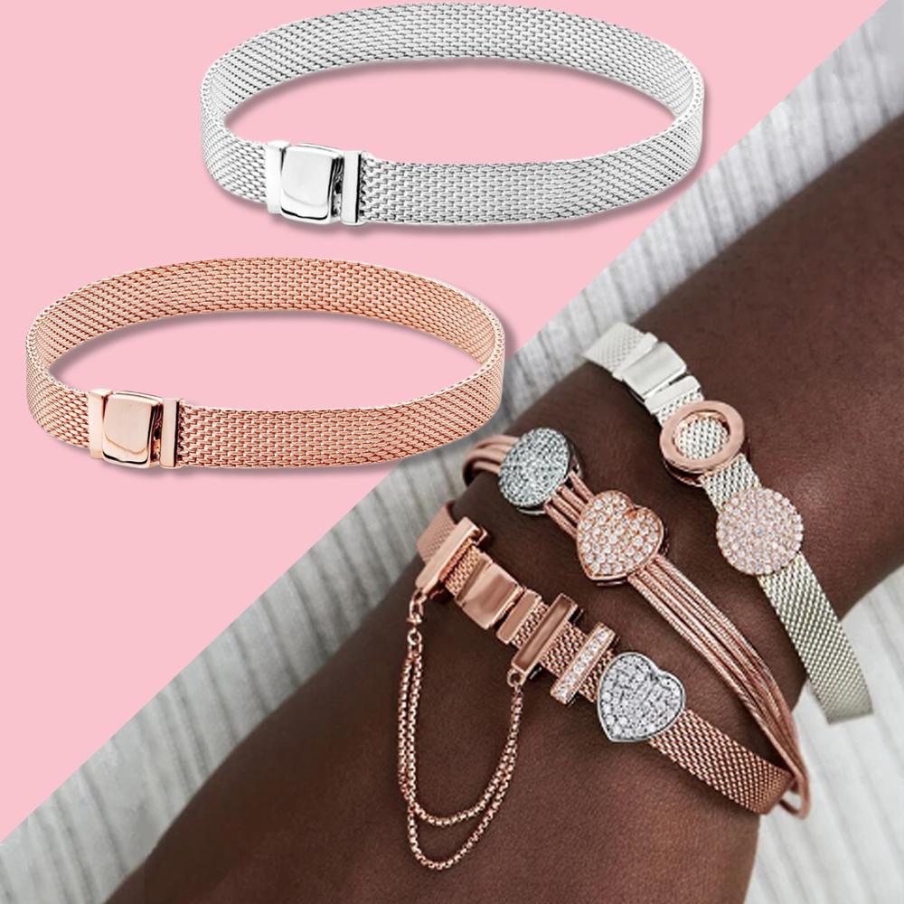 SS925 Серебряный браслет Reflexions Mesh подходит для оригинального DIY для женской моды, подарок для пары