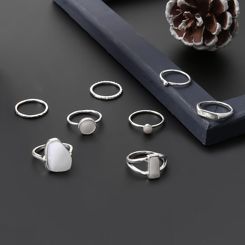 Vintage Antique Silver Color Rings Sets Colorful Opal Crystal Stone Carve for Women Men Bohemian Jewelry Anillos