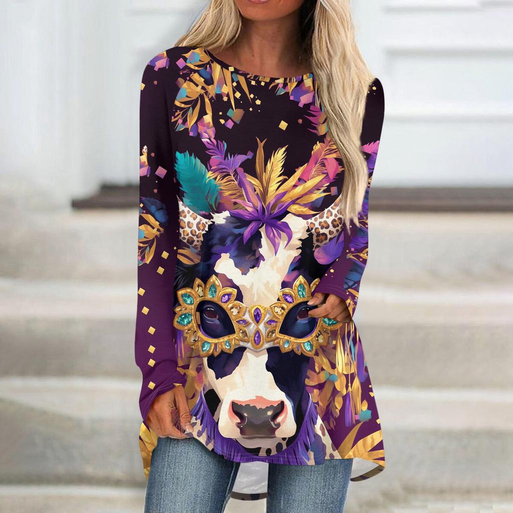 Женский модный пуловер с круглым вырезом, рукавами реглан и длинными рукавами, с карнавальным принтом, повседневный