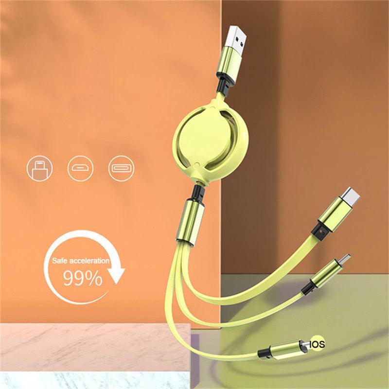 3 In 1 Retractable Data USB Cable for IPhone Charger Fast Wire Charging Cable for Android Phone Type C Xiaomi Huawei Samsung