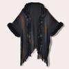 New Ethnic Style Fur Collar Hooded Knit Sweater Shawl Women's Spring and Autumn Knitted Cape Cape with Sleeves