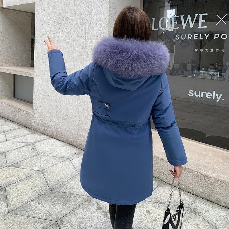 Женская осенне-зимняя тонкая теплая длинная парка с капюшоном и меховым воротником с длинным рукавом и плюшевой завязкой