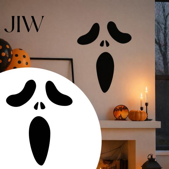Gifts for Halloween Lovers Horror Ghost Face Wall Stickers, Minimalist Black Line Removable Door Friendly Holiday Stickers Self-Adhesive Spooky Decor