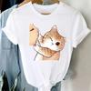 Summer Cute Cat Pattern Printed T-shirt with Breathable Micro Elastic Fashion Short Sleeved White Minimalist Versatile Top