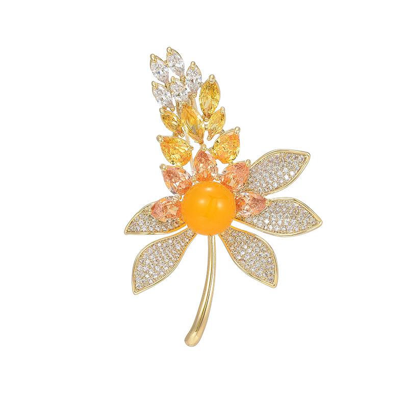 Blazer Exquisite Flower Corsage Accessories Luxury Sparkle Zircon Full Diamond Wheat Brooch