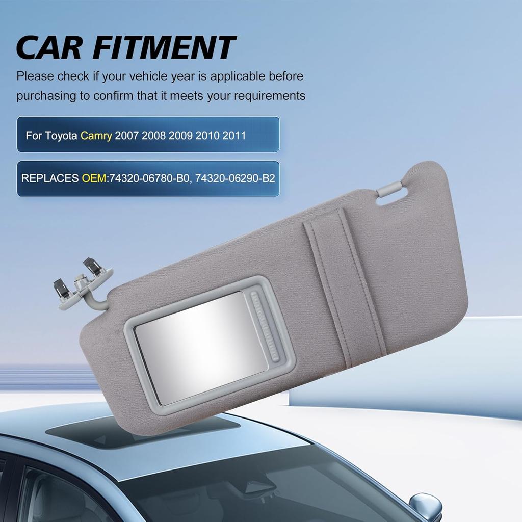 Серый левый козырек от солнца со стороны водителя подходит для Toyota Camry 2007 2008 2009 2010 2011 без люка и левая и правая сторона водителя и пассажира 74320-06780-B0
