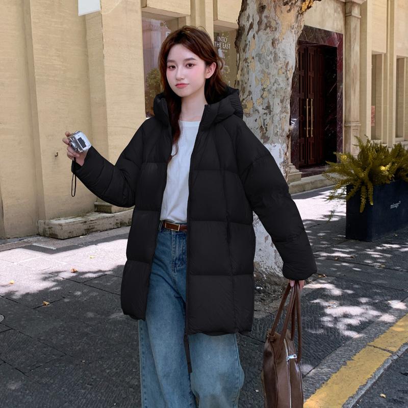 Осень-зима, утепленная теплая парка, женская повседневная милая однотонная Свободная куртка с капюшоном и большим карманом, верхняя одежда