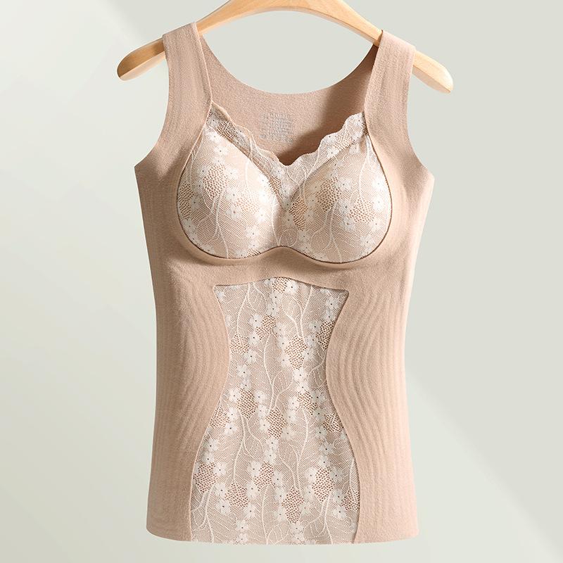 Терможилет без стальных деталей. Фиксированный цельный бюстгальтер с подкладкой. Нижнее белье из утепленного флиса для осени и зимы.