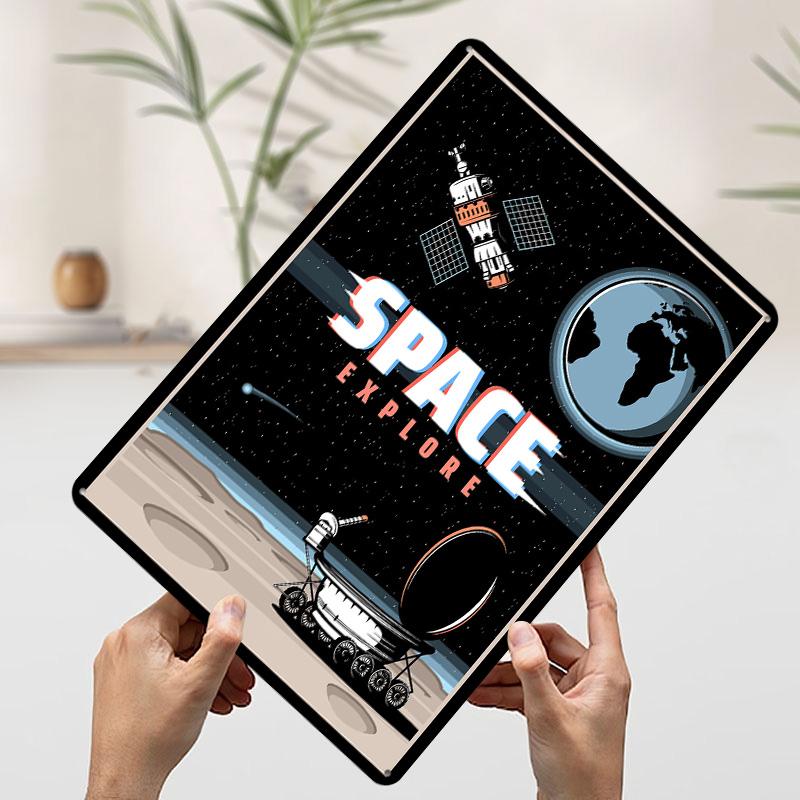 Space Exploration Metal Poster Customized Wall Art Retro Vintage Tinplate Signs for Coffee Bar Accessories Room Decoration Cozy