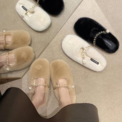 Женские зимние новые теплые домашние пушистые тапочки Мэри Джейн на плоской подошве, тапочки-мешки, хлопковые тапочки-швабры