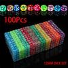 100Pcs/Set D6 Dice 12Mm 6 Sided Multicolor Transparent Color Acrylic Rounded Edges Dice For Table Board Game Drink Party Dnd