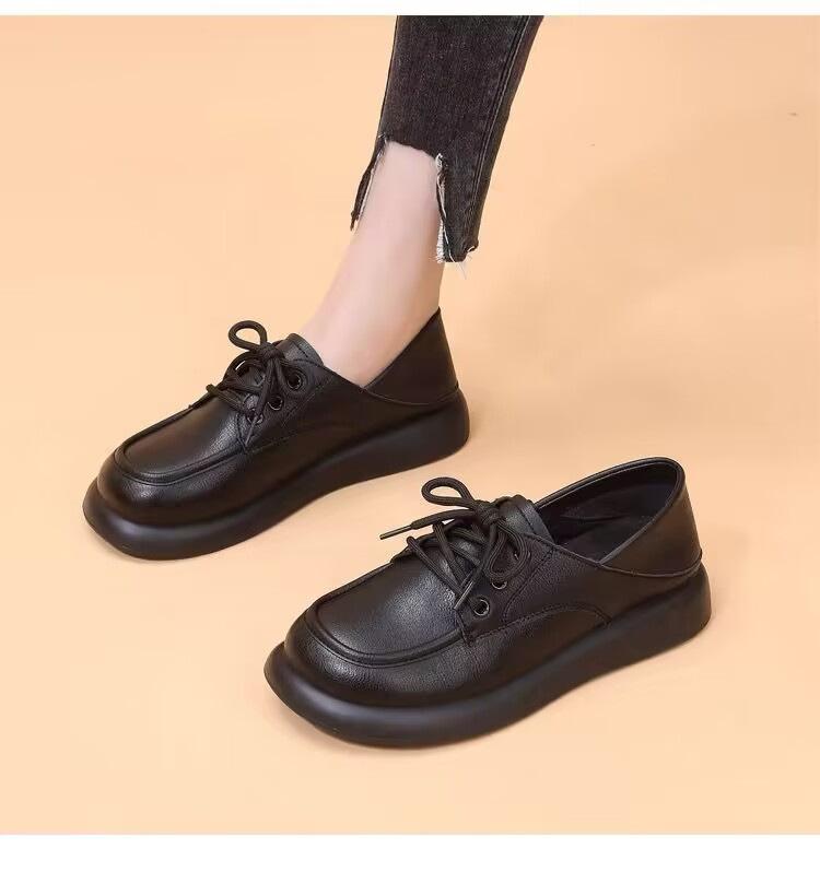 Маленькие кожаные туфли женские 2025 весна новые на шнуровке одинарные туфли женские туфли на плоской подошве
