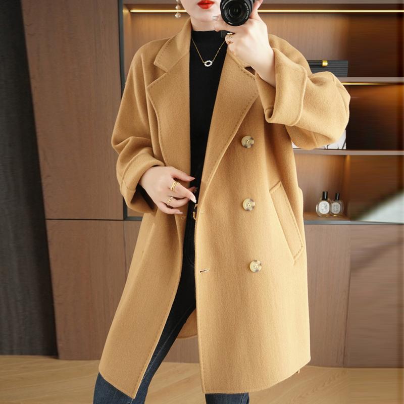 Женское пальто из 100% шерсти TIDENOVEL Осеннее шерстяное длинное пальто Ручной работы Пальто-бушлат Зимняя теплая шерстяная длинная куртка Пальто