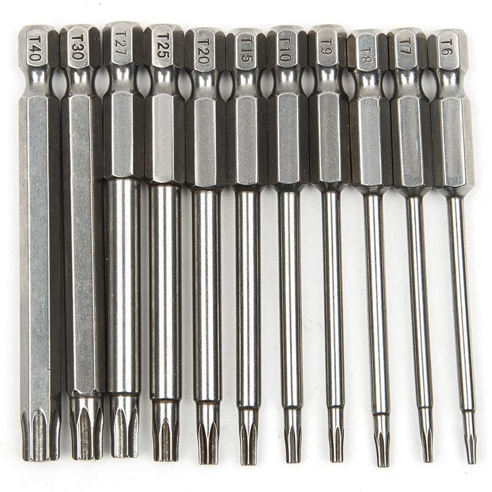 A34R 11 шт. Магнитный набор бит для отвертки Torx T6-T40 Звездчатая 6-гранная отвертка Сверла Инструменты Длина 3 дюйма