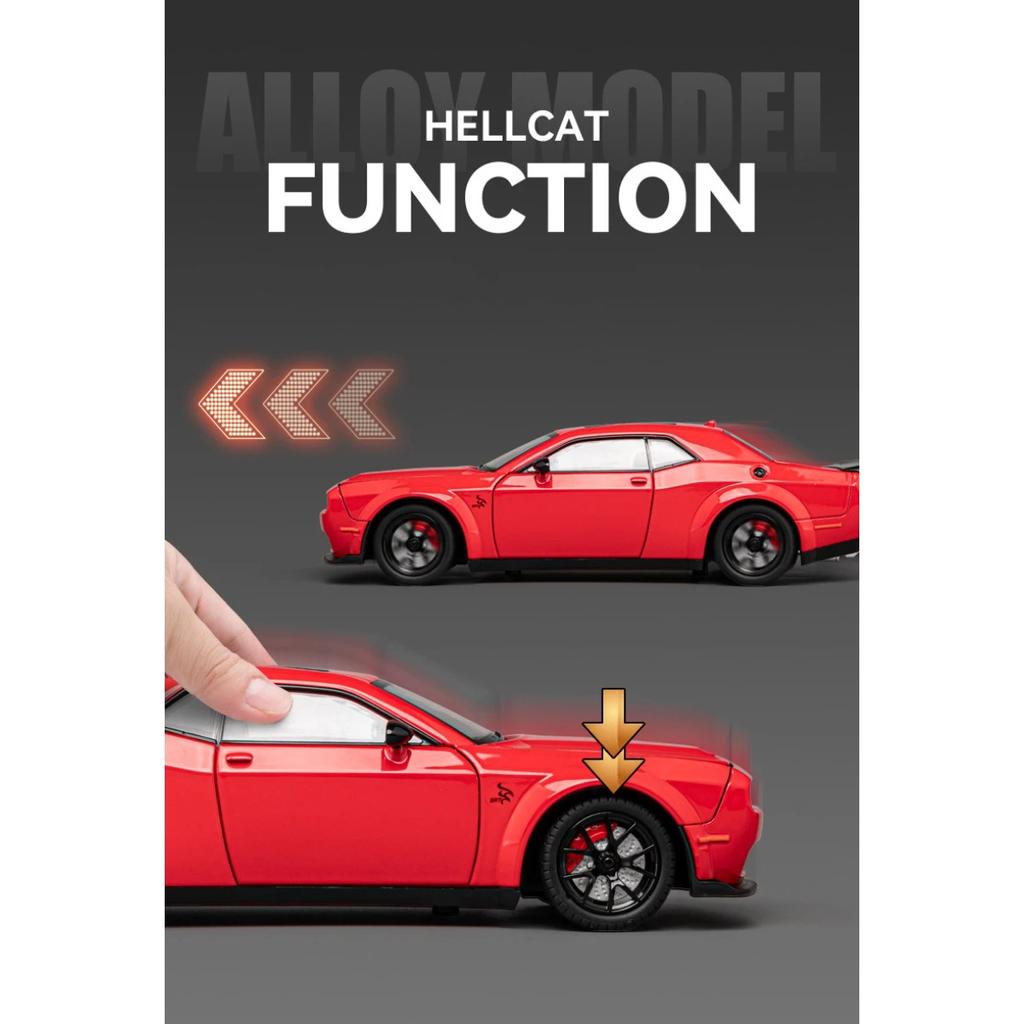 1/24 Dodge Challenger Hellcat Redeye SRT Alloy Sports Car Model Scale Car Diecast Metal Vehicle Sound and Light Childrens Toy Gifts