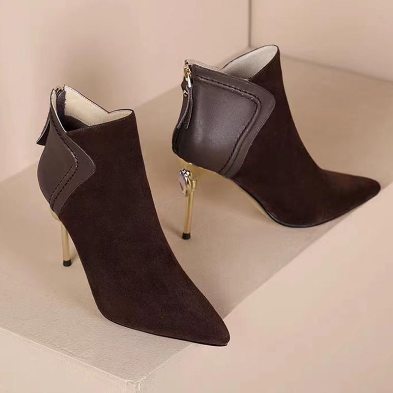 Мода Высокие каблуки Женские Ботильоны Сексуальный Острый Носок Дизайнерская Обувь Зимняя Мода Новые Туфли-Лодочки 2025 Платье Новые Роскошные Сапоги Mujer Zapatos