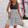 Женское летнее модное повседневное плиссированное платье без рукавов с v-образным вырезом и полосатым принтом