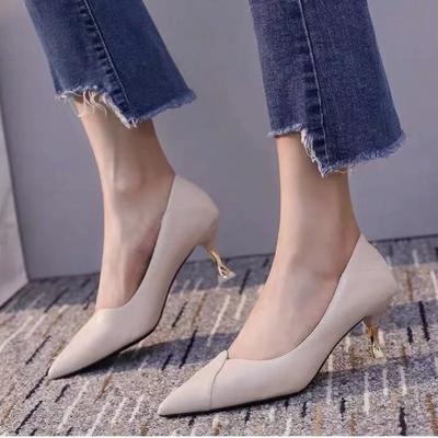 Весна Осень Женские Туфли-лодочки Острые Мягкие Кожаные Каблуки-рюмочки Профессиональные Одинарные Туфли для Женщин Zapatos De Tacon Mujer Elegantes