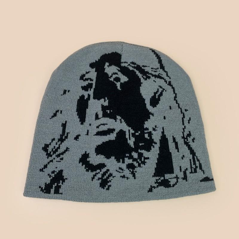Winter Vintage Knit Beanie Men Women Portrait Jacquard Warm Street Hat