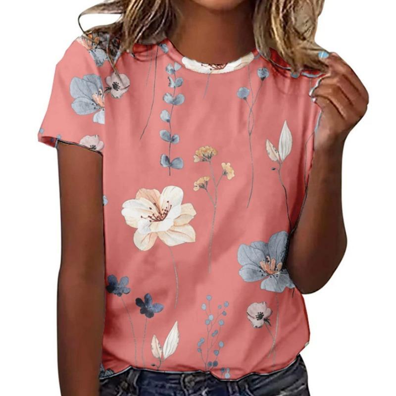 Casual Floral 3D Printed Short Sleeved Round Neck T-shirt
