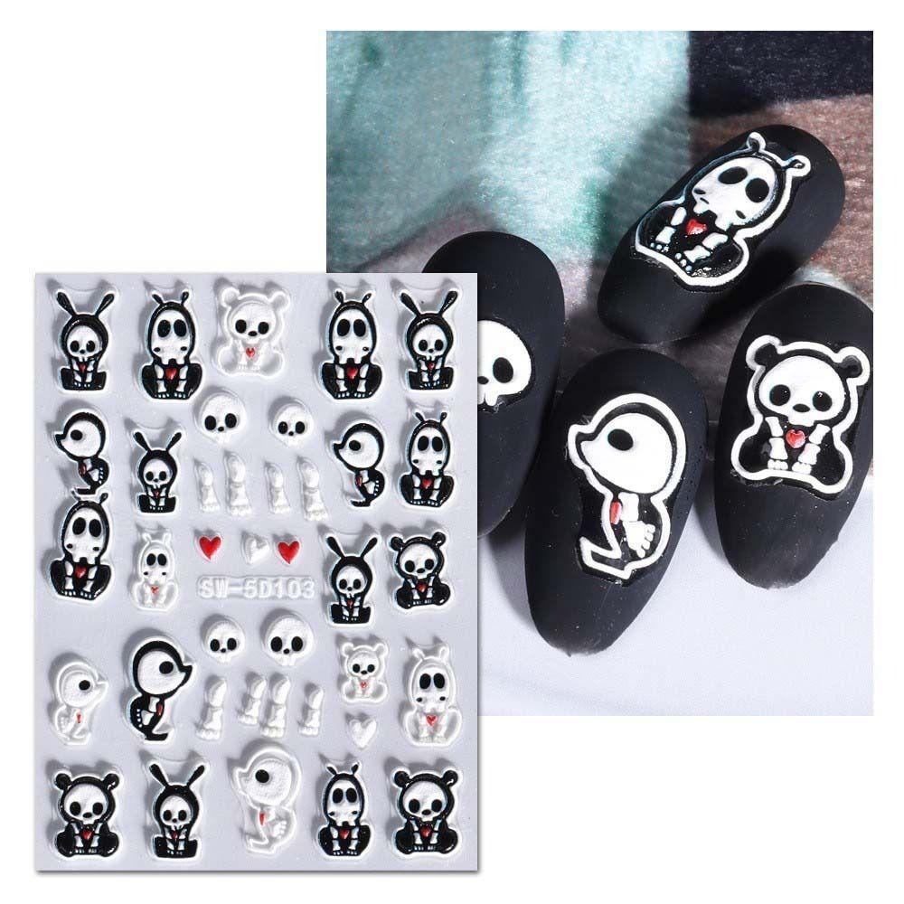 Хэллоуинские наклейки для ногтей с бабочками, рисунок привидения и черепа, хэллоуинские наклейки для ногтей, смешные, для девочек/леди