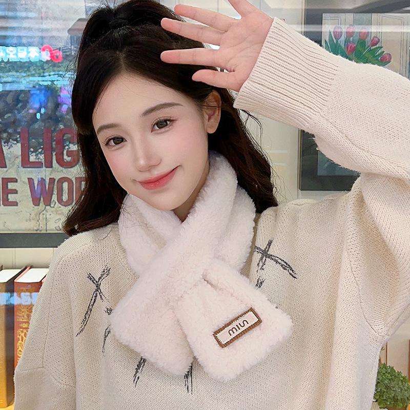 Winter solid color fashionable versatile personality trend printed warm breathable scarf cold comfortable cross neck scarf